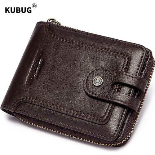 KUBUG Genuine Leather Mens Wallet Rfid Short Wallet Multifunction Male Storage Bag Coin Purse Wallets Card Bags Purse for Men