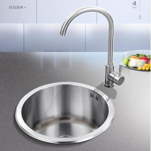 Kitchen 304 Stainless Steel Brushed Round Sink 40x40cm Under Counter Basin Corner Sink Single Bowl Small Apartment Mini Sink