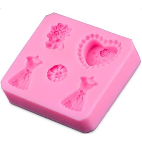 Lovely Heart Dress Chocolate Silicone Molds Fondant Jelly Cake Jello Ice Sugar Lace Moulds Cake Decoration Cooking Tools C1706