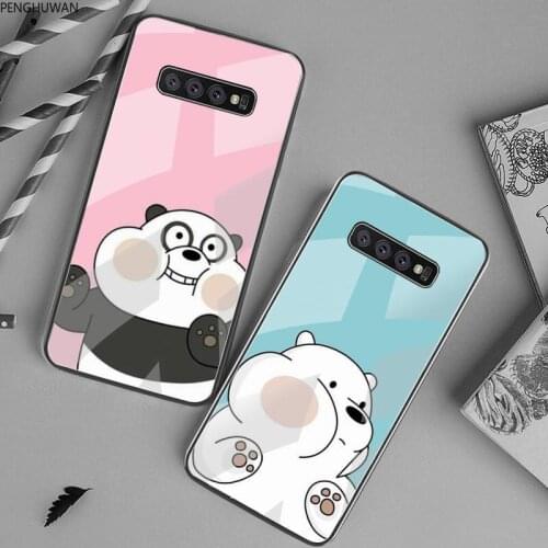 Cartoon Funny Bear Panda Pattern Bling Cute Phone Case Tempered Glass For Samsung S20 Plus S7 S8 S9 S10 Plus Note 8 9 10 Plus
