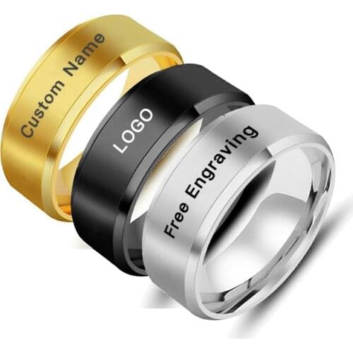 Fashion Stainless Steel Rings for Women and Men Personalized Customized Ring Jewelry Accessories Free Engraving Ring 8mm