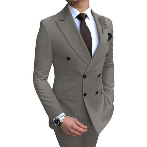 2020 New Double-breasted Mens Suit Jacket For Wedding Notch Lapel Flat Slim Fit Formal Wear Gala Outfit(Blazer+Pants)