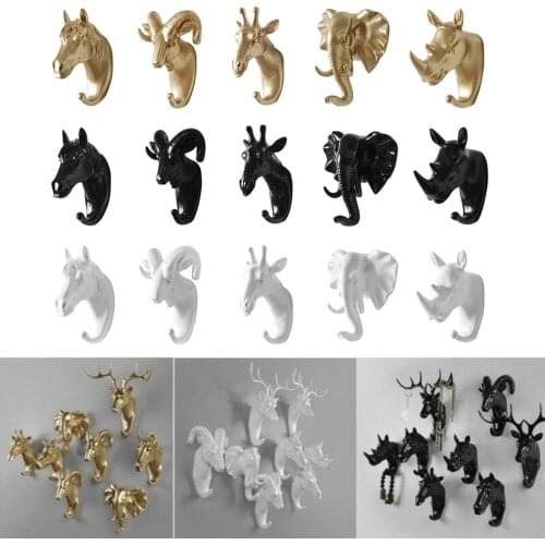 5 Styles Wall Hanging Hook Vintage Deer Head Animal for Hanging Clothes Hat Scarf Key Deer Horns Hanger Rack Wall Decoration
