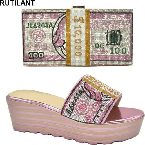 African Ladies Shoes and Bags High Heeled Slip on Shoes for Women Nigerian Women Shoes and Bag Set Rhinestone Wedding Shoes