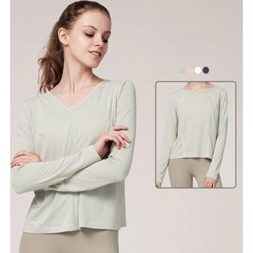 Yoga Clothes Fitness Clothes Long-sleeved T-shirt Solid Color Beautiful Back Tops Quick-drying New Sports Running