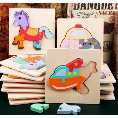 Quality 3D Wood Puzzle Baby Educational Toys Cartoon Animal Traffic Grasp Intelligence Wooden Puzzles Toys For Children