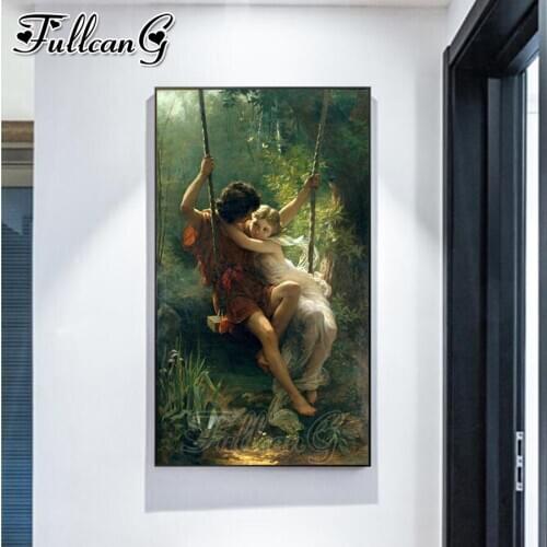 FULLCANG Romantic lovers large diamond painting 5d diy full square round drill mosaic embroidery sale home decoration FC3361