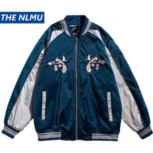 Luxury Bird Cat Embroidered Jackets Men Sukajan Yokosuka Souvenir Baseball Jacket Coats 2021 Harajuku Fashion Tops WE300