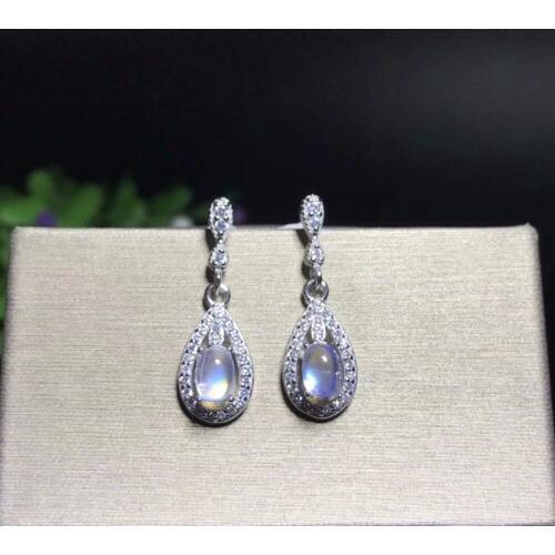 Uloveido Tested Moonstone Stud Earrings for Women, 925 Sterling Silver, 4*6mm Wedding Jewelry with Velvet Box Certificate FR184