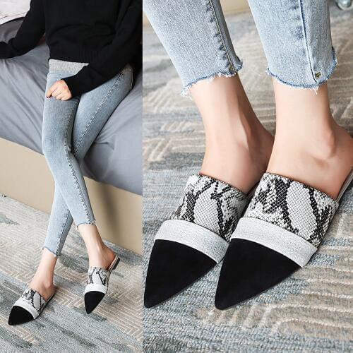 Women Slippers Mixed colors Female Mules Fashion Low Heels Shoes Pointed Toe Ladies Elegant Slipper Woman Patchwork Sandals