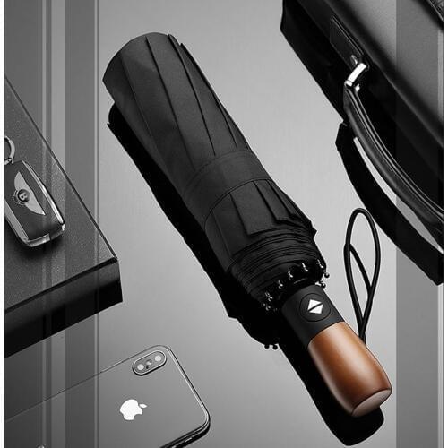 Three Folding Umbrella Rain Women Automatic 10 Ribs Strong Windproof Rainproof Black Umbrella Male Female Of paraguas plegable