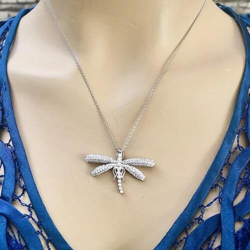 Dragonfly 925 Sterling Silver Necklace Women Girls Gift Jewelry Accessories Fashion Handmade Elegant Chain