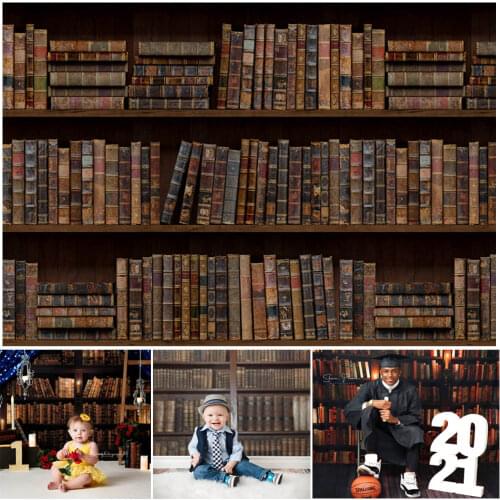 Library Theme Children Birthday Portraits Photography Backdrops Vintage Bookshelf Decor Photocall Background Photo Studio
