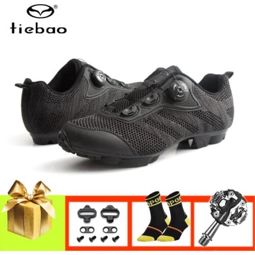 Tiebao sapatilha ciclismo mtb pedals cycling shoes women men black breathable superstar self-locking outdoor riding mtb sneakers