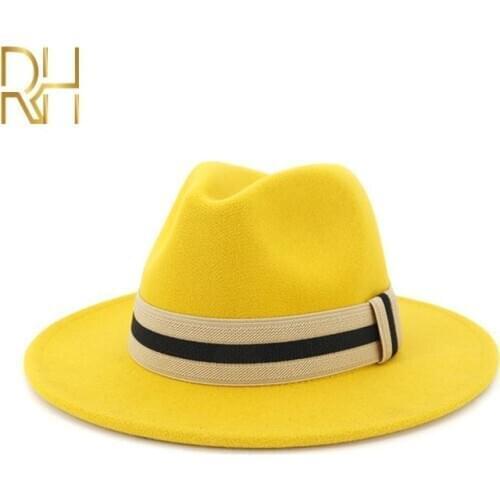 Unisex Panama Wool Felt Fedora Hats with Ribbon Decoration Fashion Flat Brim Jazz Formal Top Hat Bowler Hat For Men Women RH