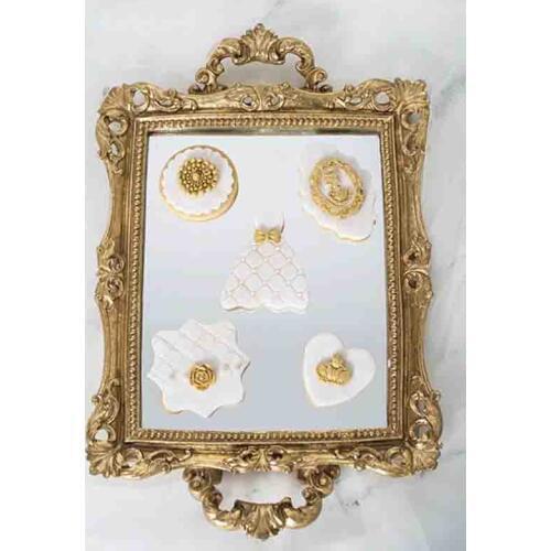 Vintage decoration cake tray gold mirror glass cupcake plate perfume holder mirrored makeup tray wedding party home craft