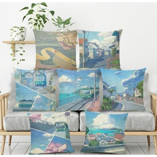 Japanese Scenery Style Classic Train Print Decorative Pillowcase Home Cushion Cover Bed Room Throw Pillow Cover Sofa Pillows