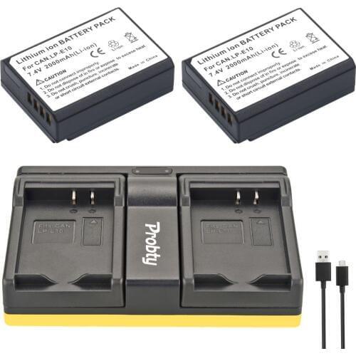 Probty 2pcs LP-E10 LP E10 Camera Battery + USB Dual Charger For Canon EOS 1100D 1200D Kiss X50 X70 X80 Rebel T3 T5 T6