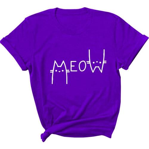 Meow Cat Print Women T Shirt Short Sleeve O Neck Loose Women Tshirt Ladies Tee Shirt Tops Clothes Camisetas Mujer
