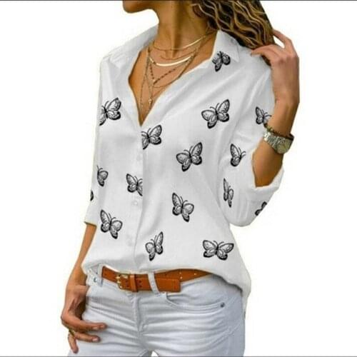 Womens Shirt Butterfly Printing Loose Lapel Shirts Plus Size Womens Clothing 2021 Blouse Femme Blusas Y Camisas Femme Y2k Tops
