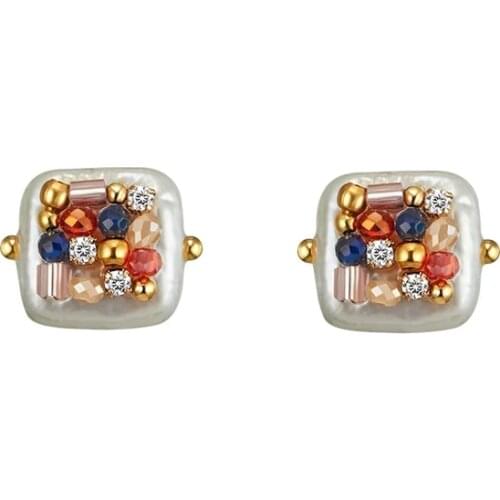 PerisBox Multi Color Beads Natural Freshwater Pearl Earrings Square Geometric Earrings for Women Dainty Earrings Studs 2019 New