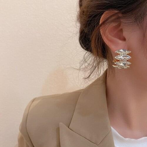 European and American Womens Big Crystal Earrings Party Personality Fashion Ring Earrings