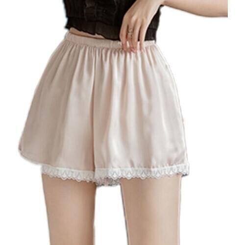 Women Satin Lingerie Pettipants Half Slips Bloomer Lace Trim Loose Safety Shorts
