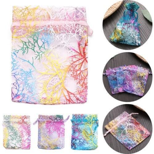 10/50Pcs 4 Colors Drawstring Organza Bags White&Colorful Jewelry Candy Packaging Bags Gift Bags Jewelry Pouches for Wedding