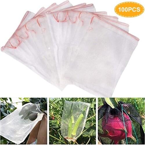 100pcs/set Garden Netting Bags Clear Fruit Vegetable Protection Bags Anti-bird Bug Barrier Mesh Grape Bags Garden Accessories