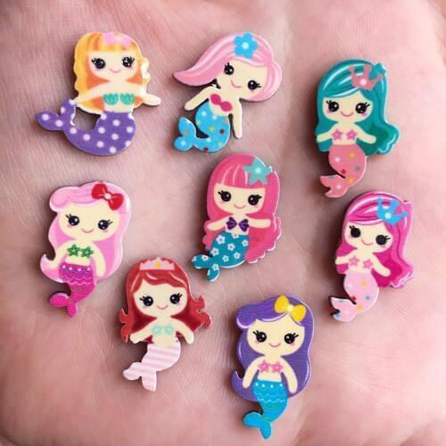 Colorful Mix Various Mermaid Flat Back Acrylic Sheet Miniature Pattern 20PCS Scrapbook BB clips Accessories DIY Craft Supplies