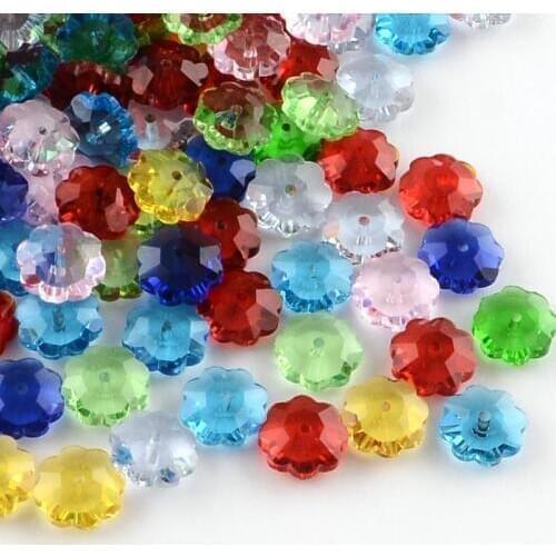 Flower Transparent Glass Beads, Marguerite Beads, Faceted, Mixed Color, 9.5~10x4mm, Hole: 1mm