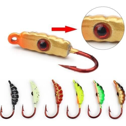 4pcs/lot 23mm/1.5g 6 Color Mini Lead Winter Fishing Hook Ice Fishing Lure Maggot Worm The New Metal Bait Ice Jig