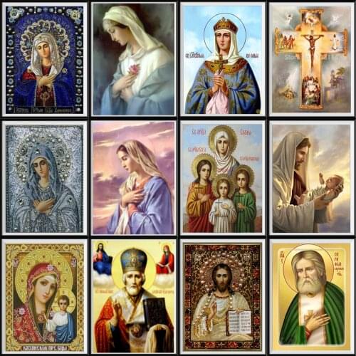 5d Diy Diamond Painting Religious Figure Round Diamond Cross Stitch Style Home Decoration