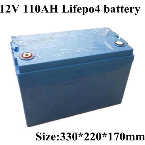 Lifepo4 12V 110AH battery with 100A BMS 4S 12.6V for Solar Energy searchlight LED lamps monitoring equipment +10A Charger