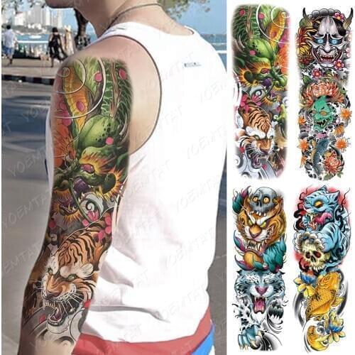 Large Arm Sleeve Tattoo Tiger Skull Dragon Waterproof Temporary Tatto Sticker Prajna Lion Body Art Full Fake Tatoo Women Men