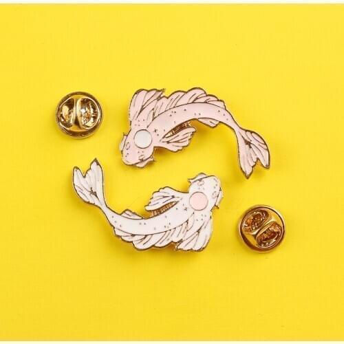 Pink/White Koi Brooches Goldfish Badges Enamel Pin Denim Lapel Fish Badge Friends Personality Jewelry Family Kid Blessing Gifts