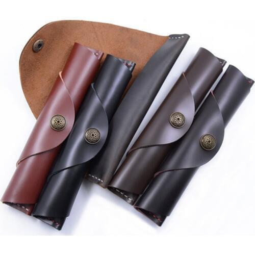 Genuine Leather School Pencil Case Roll Small Real Leather Pencilcase for Fountain Pen Bag Snap Button Cartridge Box Stationery