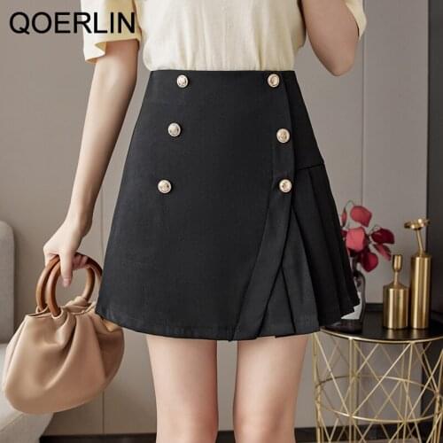 Black A-Line Pleated Skirt Female 2021 Spring Summer New Korean Style High Waist Slim Shorts Skirt Back Zipper Mini Skirt Kawaii