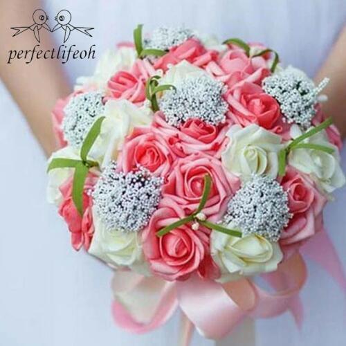 Perfectlifeoh Bride holding flowers, New arrival Romantic Wedding Colorful Bride 's Bouquet,red pink blue and purple bridal bouq