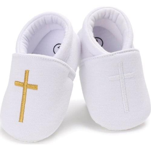 Spring Autumn Newborn Baptism Shoes Golden Cross Infant Toddlers Shoes Baby Boys Girls Non-slip Soft Sole White Shoes for Kids
