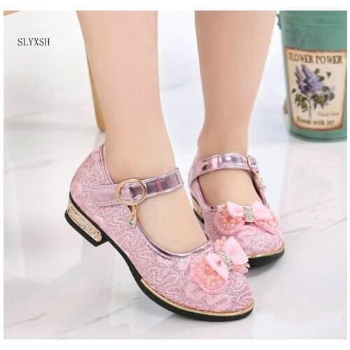 Children Princess Glitter Sandals New Princess Kids Girls Shoes Square Heels Dress Shoes Party Shoes Pink/Silver/Gold Size 27~37