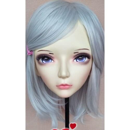 DM076) Girl Sweet Resin Japanese Anime Kigurumi Mask Cosplay Lolita Crossdressing Lifelike BJD Masks Eyes Color for Choose
