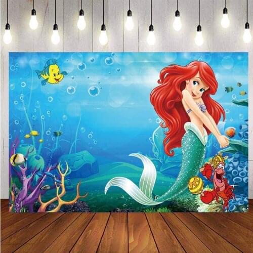 Customized Mermaid Backdrop Princess Girls Happy Birthday Party Baby Shower Fish Scale Photography Background For Photo Studio