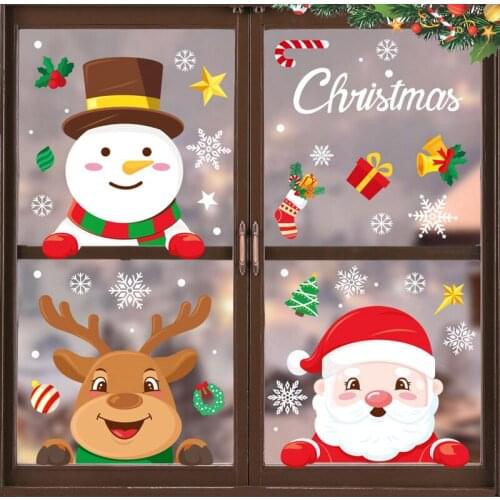 Christmas Window Stickers Merry Christmas Decorations for Home Santa Claus 2021 Christmas Ornament Navidad Xmas Gifts New Year