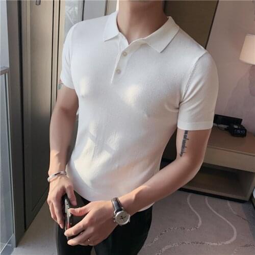 Mens Short Sleeve T-shirt 2021 Summer New England Style Streetwear Slim Casual Mens Clothing Short Sleeve Knitted Polo Shirt