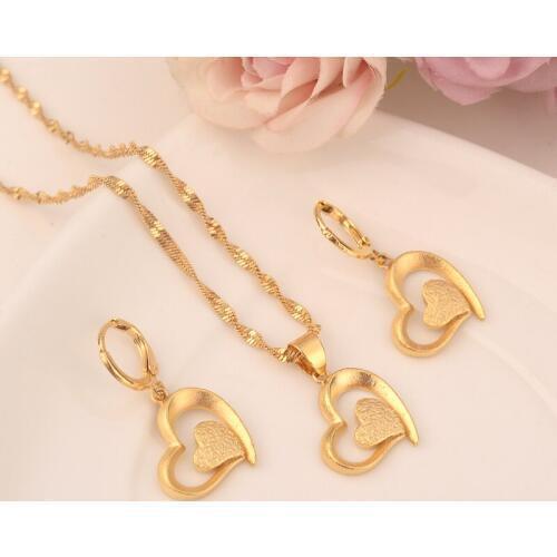 Gold dubai indiaheartAfrican jewelry Set Necklace pendant Earrings Ethiopia Eritrea wedding bridl jewelry for women girl