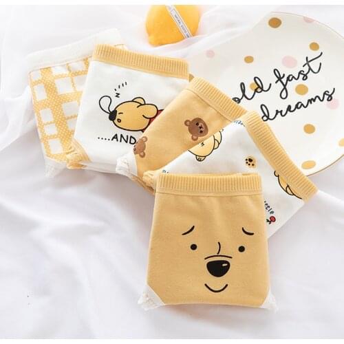 Japan and South Korea Cute Bear Lace Girl Underwear Cotton Mid-Waist Cartoon Student Girl Shorts Cute Fashion Panties