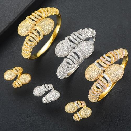 LARRAURI 3 Colors Luxury Bangle/Ring Jewelry Sets For Women Cubic Zirconia Dubai Women Noble Female Charms Jewelry Accessories