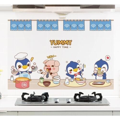 Cartoon Animals Kitchen Wall Sticker Heat-resistant Anti-grease Sticker for Kitchen Background Home Decor Self-adhesive