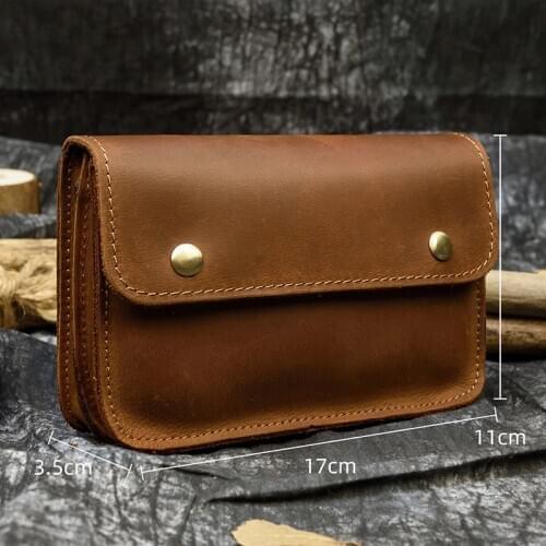 Mens Genuine leather waist bag for iPhone crazy horse leather belt bag cow leather snap wallet 2 use Real leather clutch bag